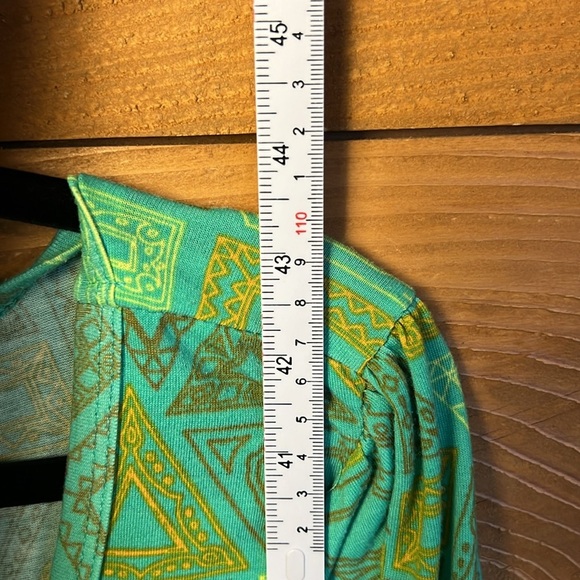 LULAROE Scoop Neck 3/4 Sleeves Green Print Casual Shirt Dress Geometric Med Midi - Picture 3 of 8